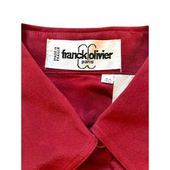 Franck Olivier Paris 1970s Silk Blouse French Size 40 Red Burgundy Dagger Collar - Picture 3 of 14